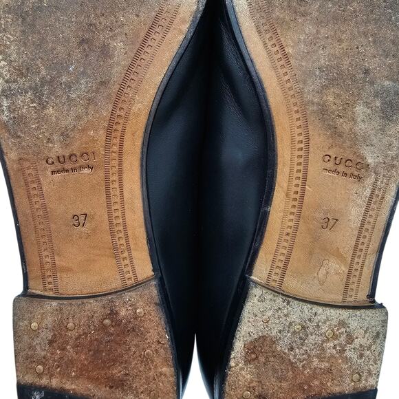 Gucci Jordaan Horsebit Slip On Flat Loafer Black Leather Gold Size 37 US 7 - Picture 12 of 12
